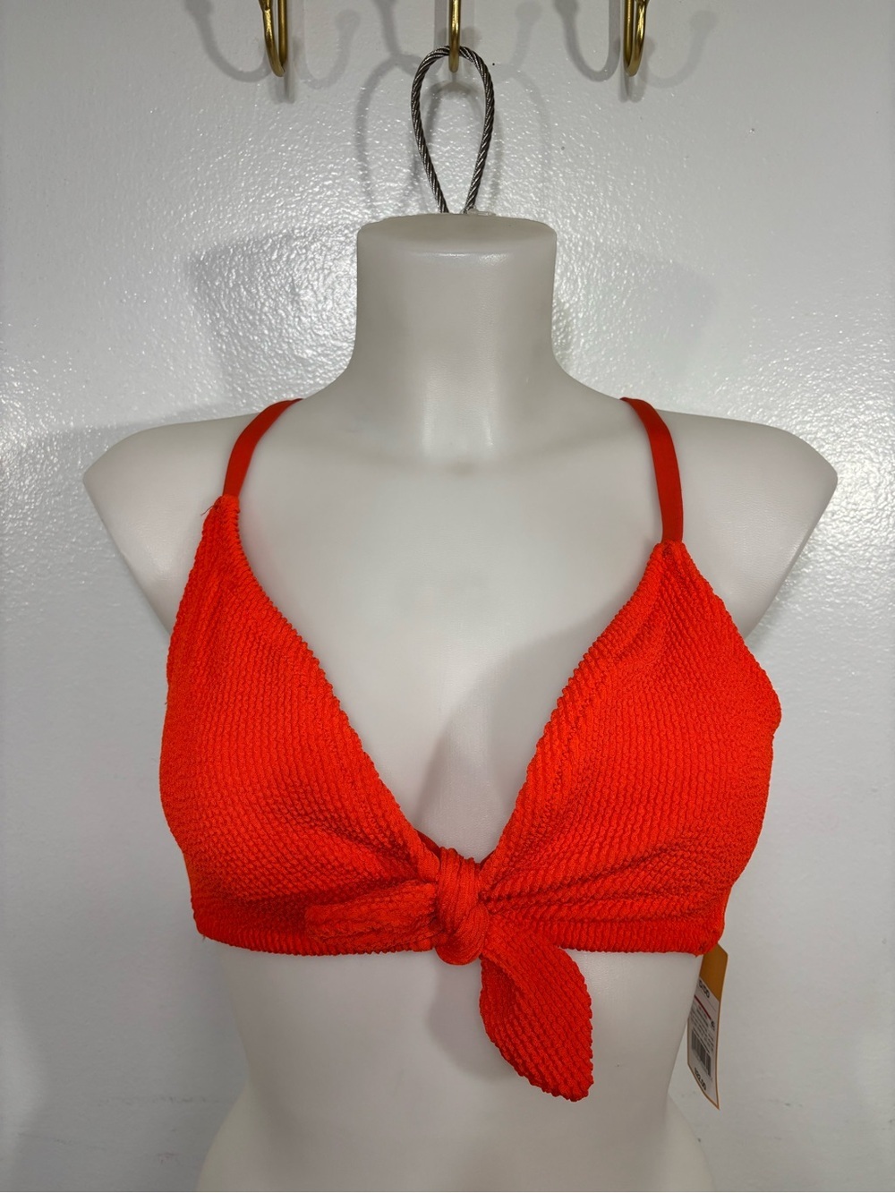 Kona Sol Orange Textured Strappy Bow Front Bikini Top Size D/DD NEW